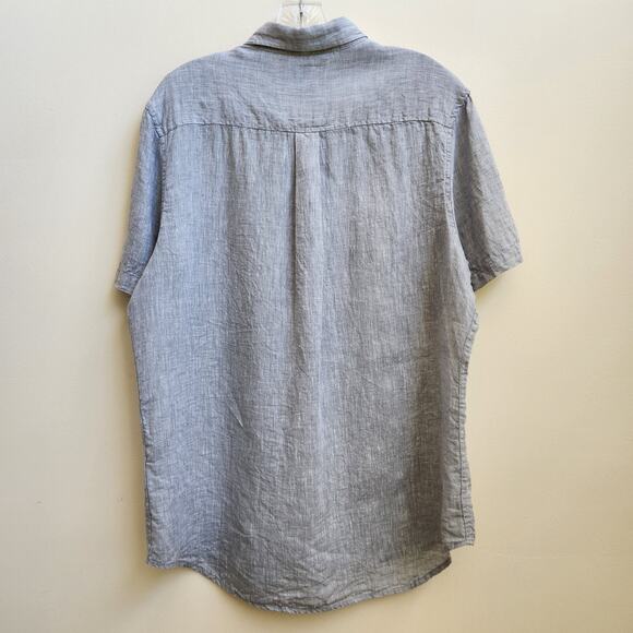 Heritage Report Collection Shirt Men Large Blue Linen Short Sleeve Button Collar - Picture 4 of 13
